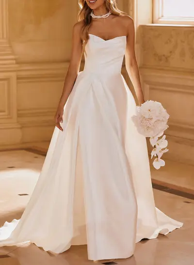 Elegant Sweetheart A-Line Sweep Train Matte Satin Wedding Dresses With High Split