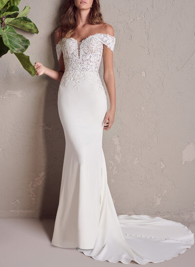 Elegant Sweetheart Detachable Straps Mermaid Sweep Train Lace/Elastic Satin Wedding Dresses