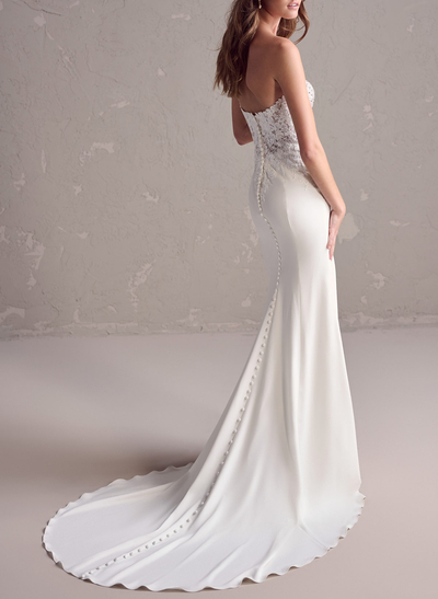 Elegant Sweetheart Detachable Straps Mermaid Sweep Train Lace/Elastic Satin Wedding Dresses