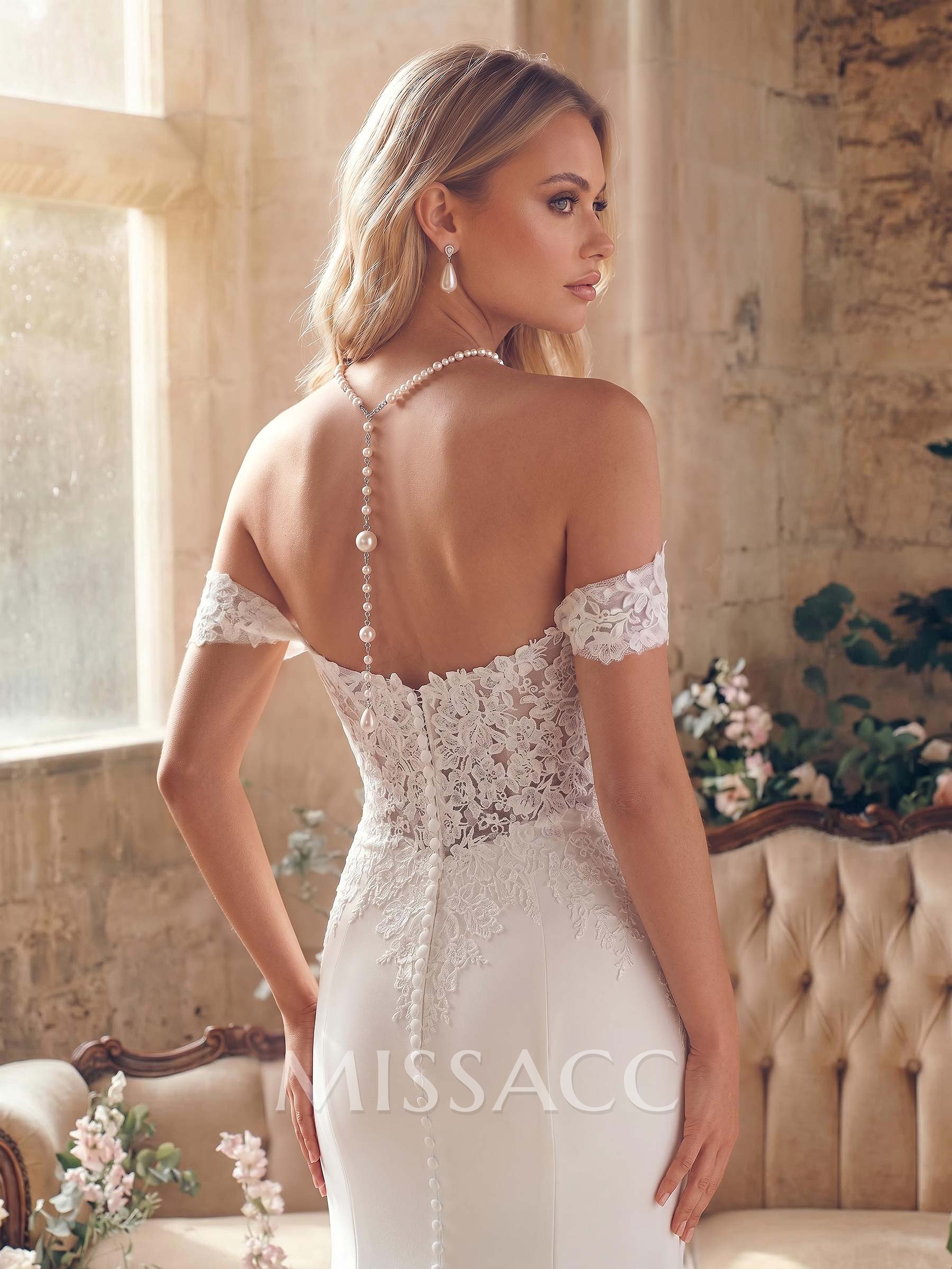 Elegant Sweetheart Detachable Straps Mermaid Sweep Train Lace/Elastic Satin Wedding Dresses