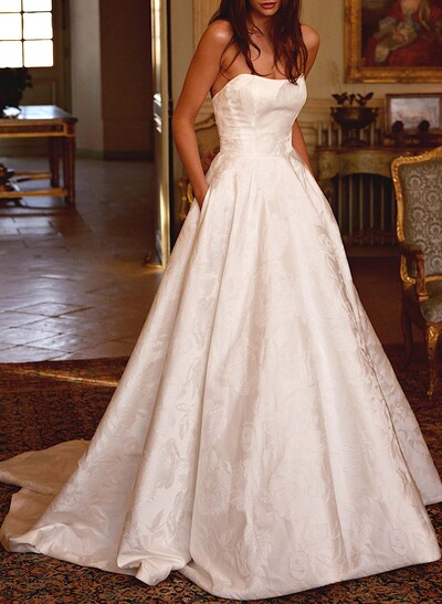 Elegant Cowl Neck Strapless Sleeveless A-Line Court Train Wedding Dresses