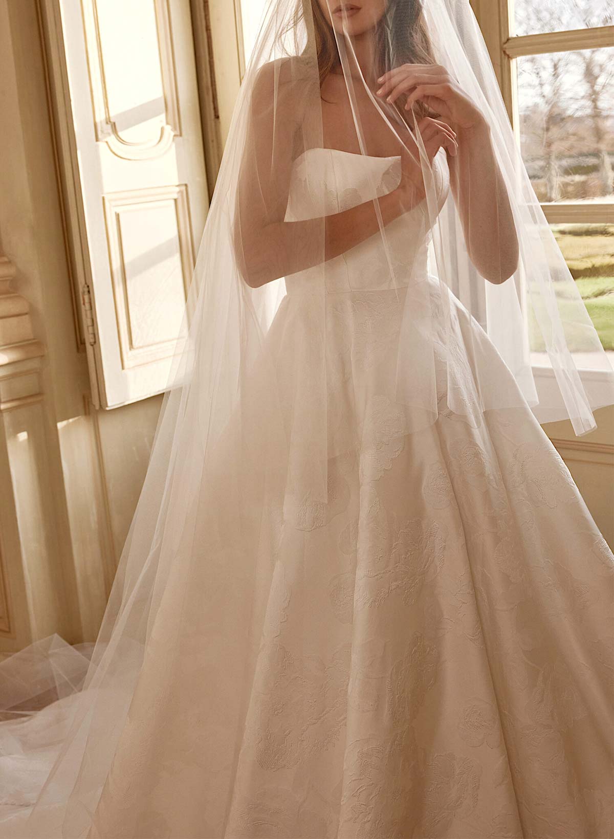 Elegant Cowl Neck Strapless Sleeveless A-Line Court Train Wedding Dresses