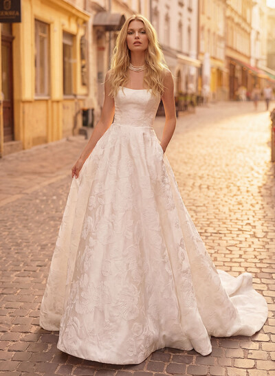 Elegant Cowl Neck Strapless Sleeveless A-Line Court Train Wedding Dresses