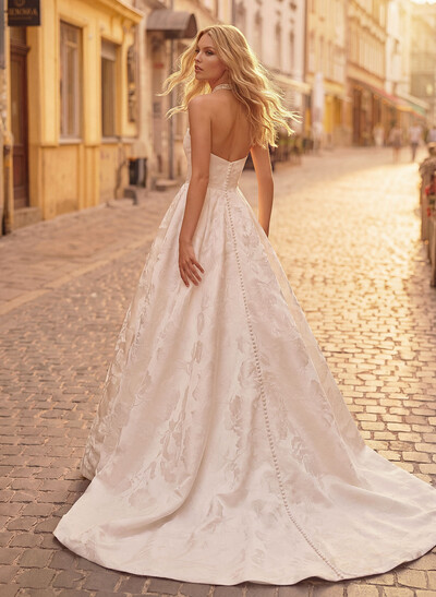 Elegant Cowl Neck Strapless Sleeveless A-Line Court Train Wedding Dresses