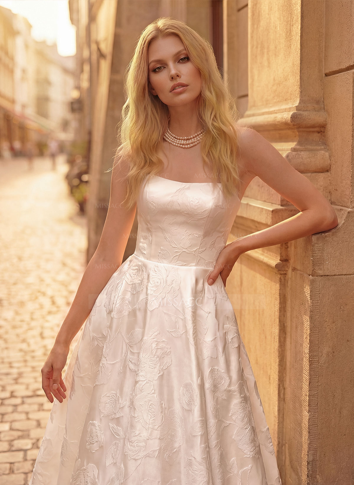 Elegant Cowl Neck Strapless Sleeveless A-Line Court Train Wedding Dresses