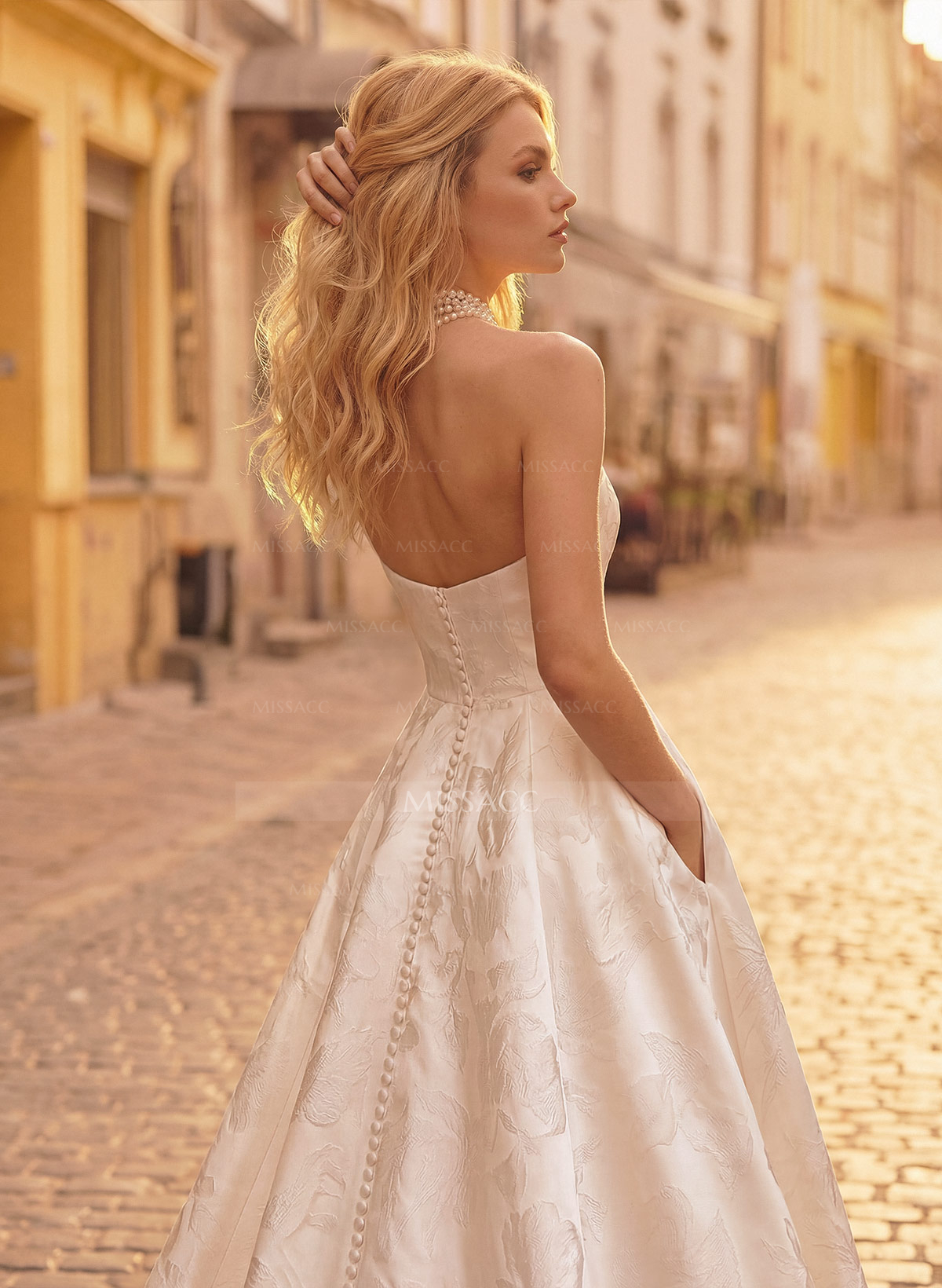 Elegant Cowl Neck Strapless Sleeveless A-Line Court Train Wedding Dresses