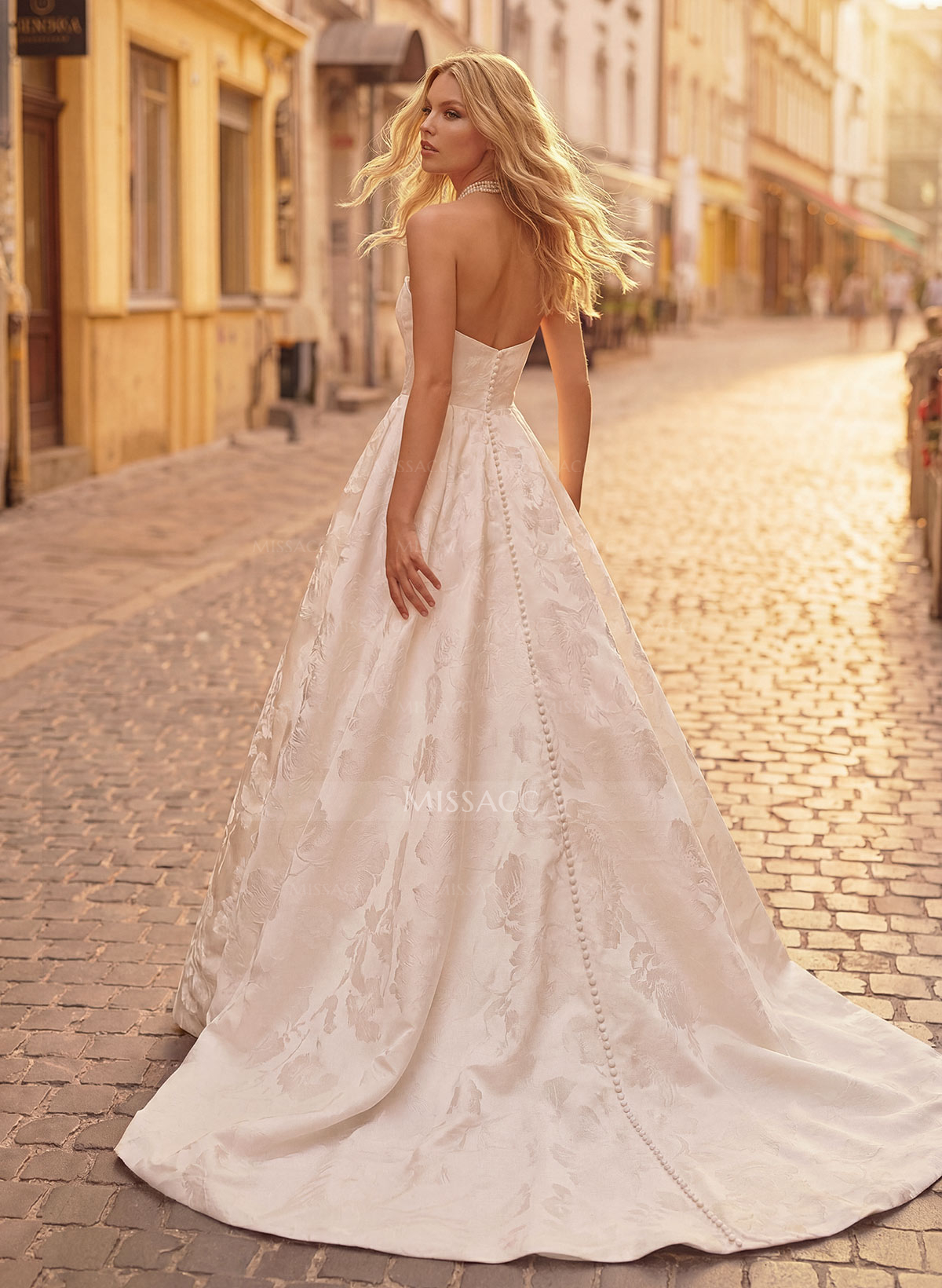 Elegant Cowl Neck Strapless Sleeveless A-Line Court Train Wedding Dresses