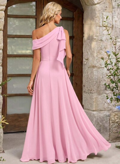 A-Line Asymmetrical Floor-Length Chiffon Bridesmaid Dresses With Split Front/Bow(s)