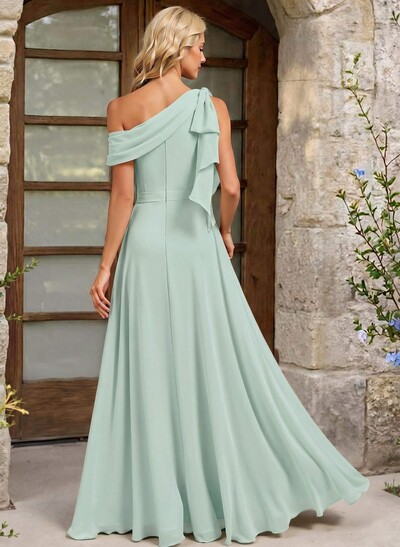 A-Line Asymmetrical Floor-Length Chiffon Bridesmaid Dresses With Split Front/Bow(s)