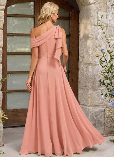 A-Line Asymmetrical Floor-Length Chiffon Bridesmaid Dresses With Split Front/Bow(s)