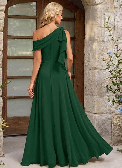 A-Line Asymmetrical Floor-Length Chiffon Bridesmaid Dresses With Split Front/Bow(s)