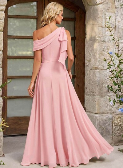 A-Line Asymmetrical Floor-Length Chiffon Bridesmaid Dresses With Split Front/Bow(s)