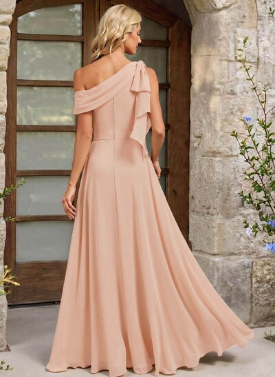A-Line Asymmetrical Floor-Length Chiffon Bridesmaid Dresses With Split Front/Bow(s)