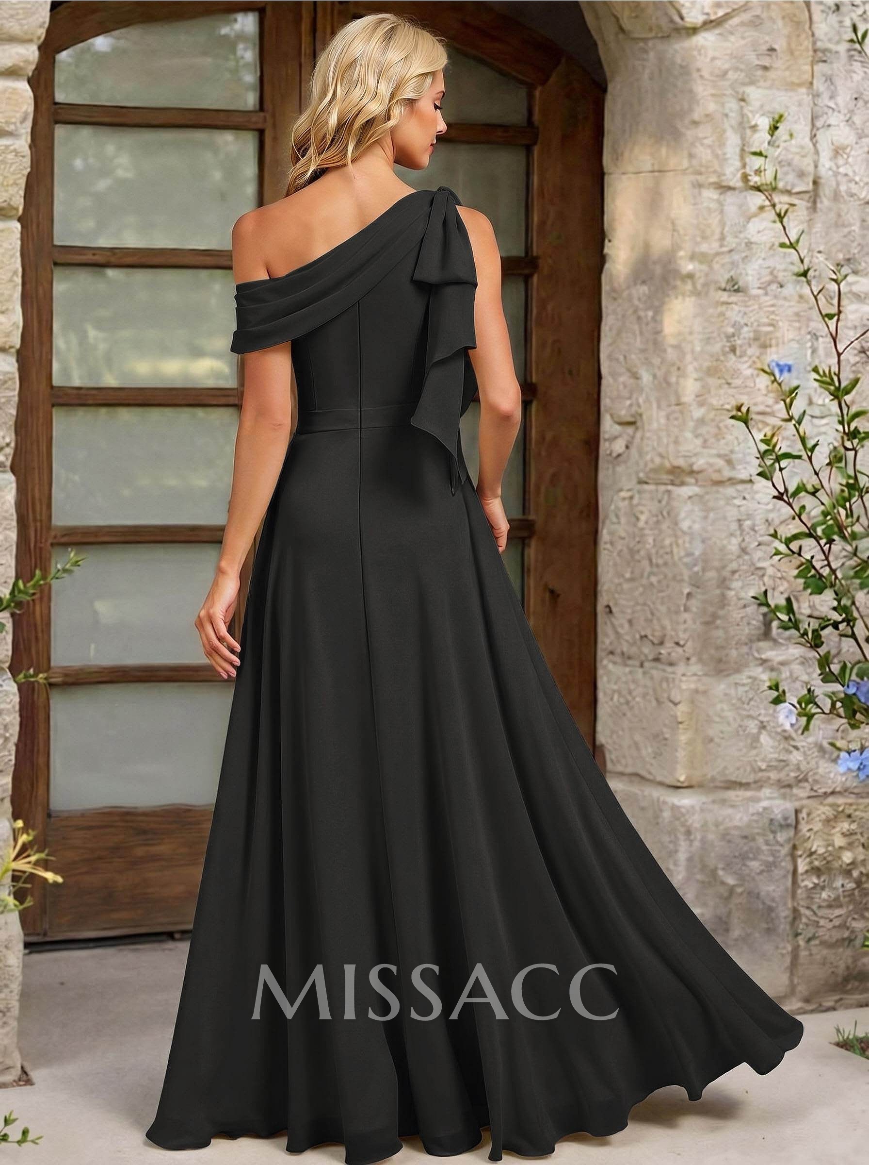 A-Line Asymmetrical Floor-Length Chiffon Bridesmaid Dresses With Split Front/Bow(s)