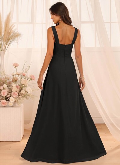 A-Line Cowl Neck Floor-Length Chiffon Bridesmaid Dresses With Split Front