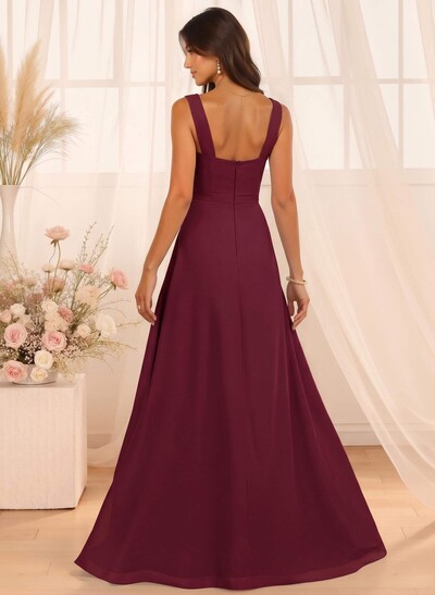 A-Line Cowl Neck Floor-Length Chiffon Bridesmaid Dresses With Split Front