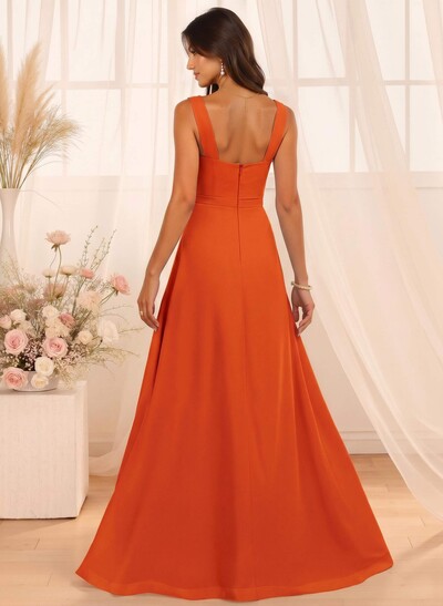 A-Line Cowl Neck Floor-Length Chiffon Bridesmaid Dresses With Split Front