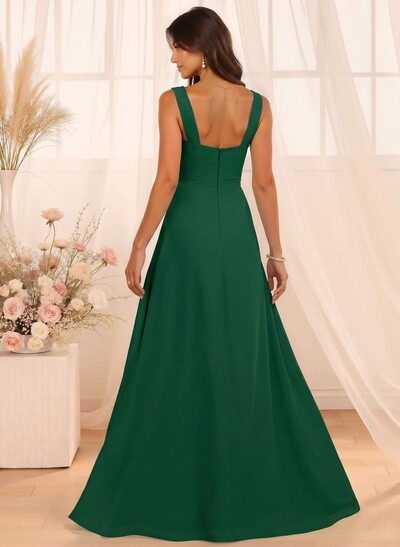 A-Line Cowl Neck Floor-Length Chiffon Bridesmaid Dresses With Split Front