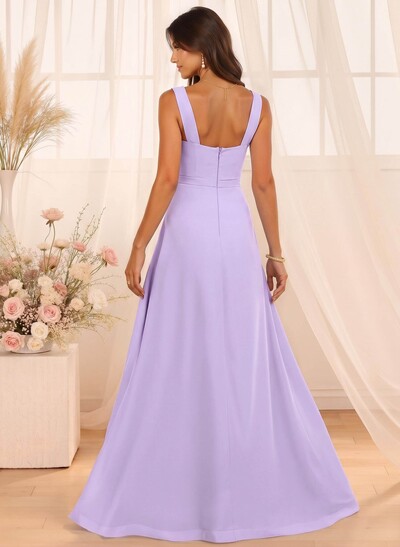 A-Line Cowl Neck Floor-Length Chiffon Bridesmaid Dresses With Split Front