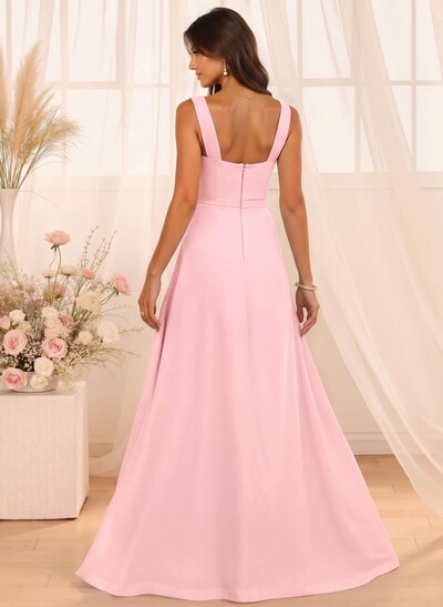A-Line Cowl Neck Floor-Length Chiffon Bridesmaid Dresses With Split Front