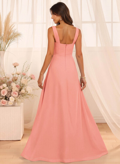 A-Line Cowl Neck Floor-Length Chiffon Bridesmaid Dresses With Split Front