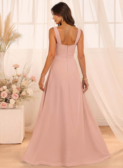 A-Line Cowl Neck Floor-Length Chiffon Bridesmaid Dresses With Split Front