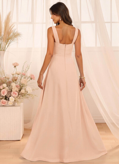 A-Line Cowl Neck Floor-Length Chiffon Bridesmaid Dresses With Split Front