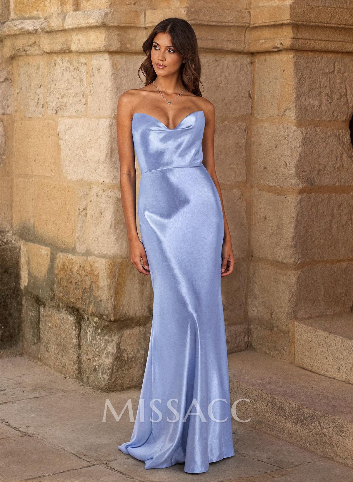 Trumpet/Mermaid Sweetheart Detachable Sleeves Floor-Length Stretch Satin Knit Bridesmaid Dresses