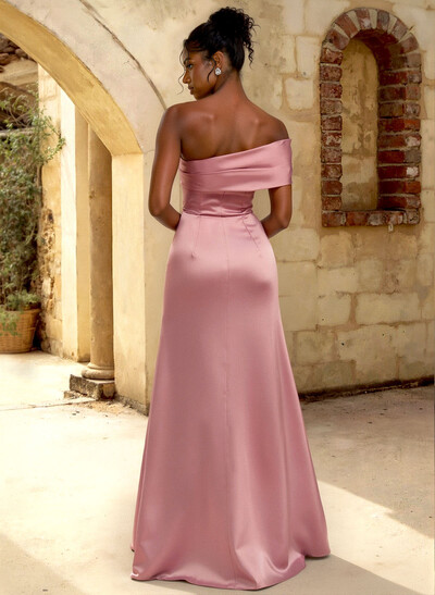 A-Line Off-The-Shoulder Sleeveless Floor-Length Satin Bridesmaid Dresses