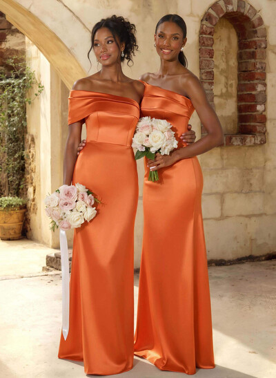 A-Line Off-The-Shoulder Sleeveless Floor-Length Satin Bridesmaid Dresses