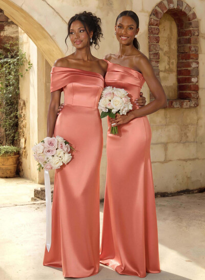 A-Line Off-The-Shoulder Sleeveless Floor-Length Satin Bridesmaid Dresses