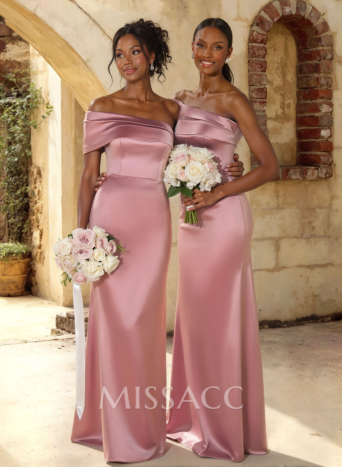 A-Line Off-The-Shoulder Sleeveless Floor-Length Satin Bridesmaid Dresses A-Line Off-The-Shoulder Sleeveless Floor-Length Satin Bridesmaid Dresses