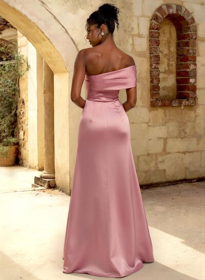 A-Line Off-The-Shoulder Sleeveless Floor-Length Satin Bridesmaid Dresses