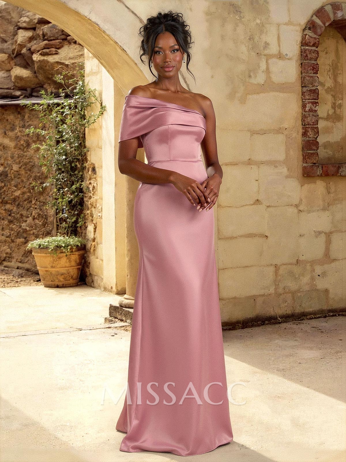 A-Line Off-The-Shoulder Sleeveless Floor-Length Satin Bridesmaid Dresses