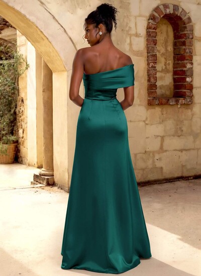 A-Line Off-The-Shoulder Sleeveless Floor-Length Satin Bridesmaid Dresses