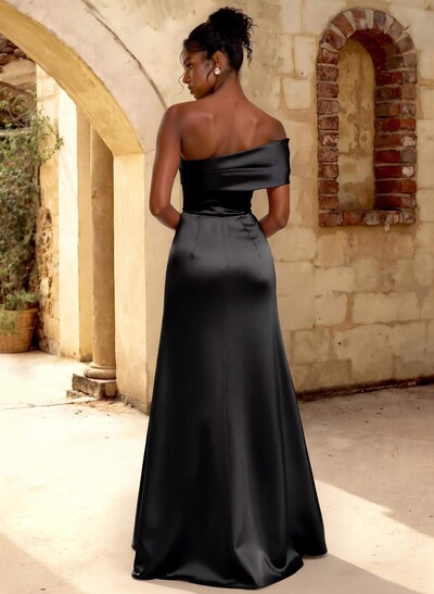 A-Line Off-The-Shoulder Sleeveless Floor-Length Satin Bridesmaid Dresses