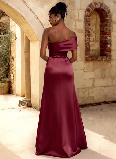 A-Line Off-The-Shoulder Sleeveless Floor-Length Satin Bridesmaid Dresses