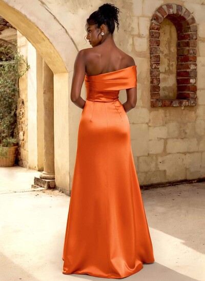 A-Line Off-The-Shoulder Sleeveless Floor-Length Satin Bridesmaid Dresses