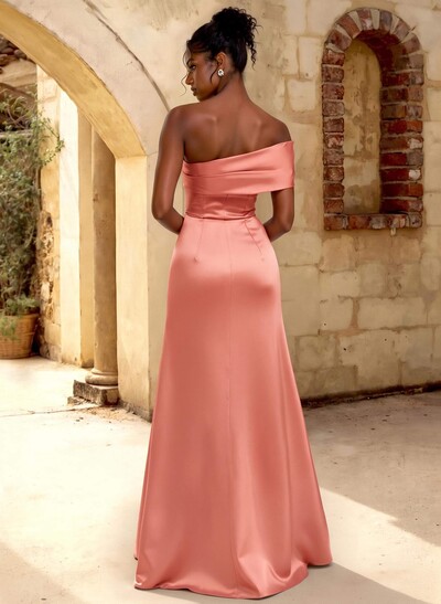 A-Line Off-The-Shoulder Sleeveless Floor-Length Satin Bridesmaid Dresses