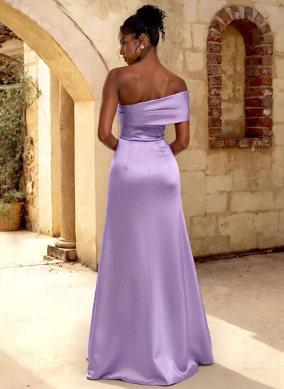 A-Line Off-The-Shoulder Sleeveless Floor-Length Satin Bridesmaid Dresses