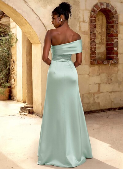 A-Line Off-The-Shoulder Sleeveless Floor-Length Satin Bridesmaid Dresses