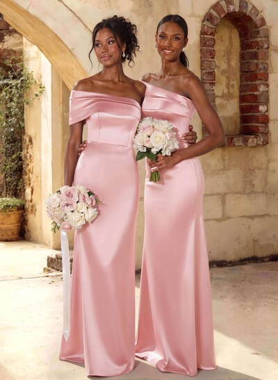 A-Line Off-The-Shoulder Sleeveless Floor-Length Satin Bridesmaid Dresses