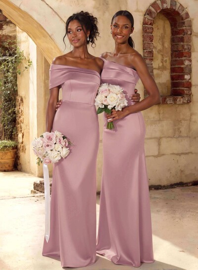 A-Line Off-The-Shoulder Sleeveless Floor-Length Satin Bridesmaid Dresses