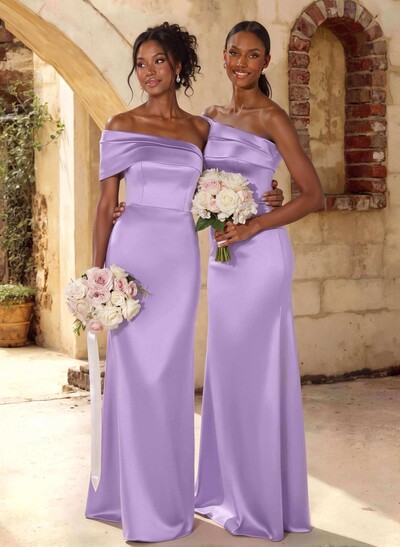 A-Line Off-The-Shoulder Sleeveless Floor-Length Satin Bridesmaid Dresses