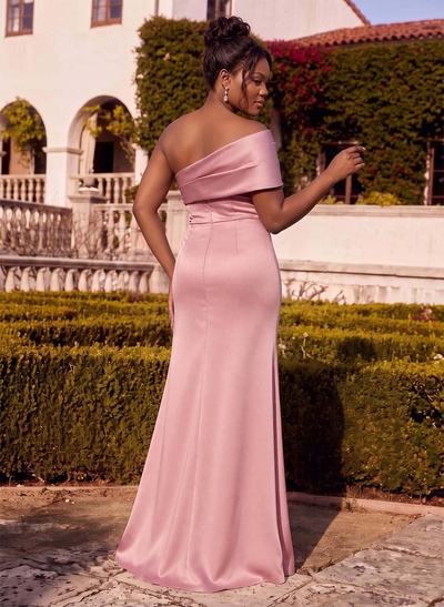 A-Line Bardot Sleeveless Maxi Satin Bridesmaid Dresses