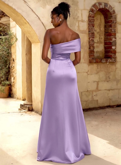 A-Line Off-The-Shoulder Sleeveless Floor-Length Satin Bridesmaid Dresses