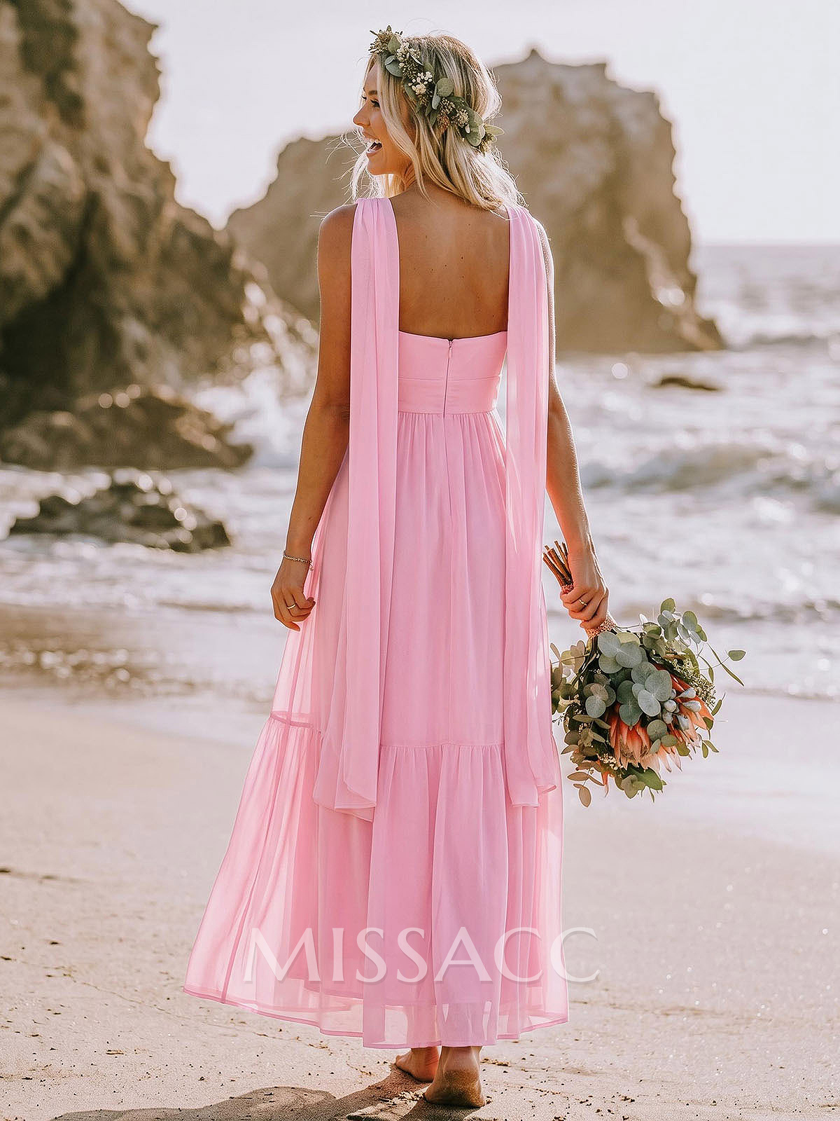 A-Line Strapless Ankle-Length Chiffon Bridesmaid Dresses With Bow(s)/Bubble Hem