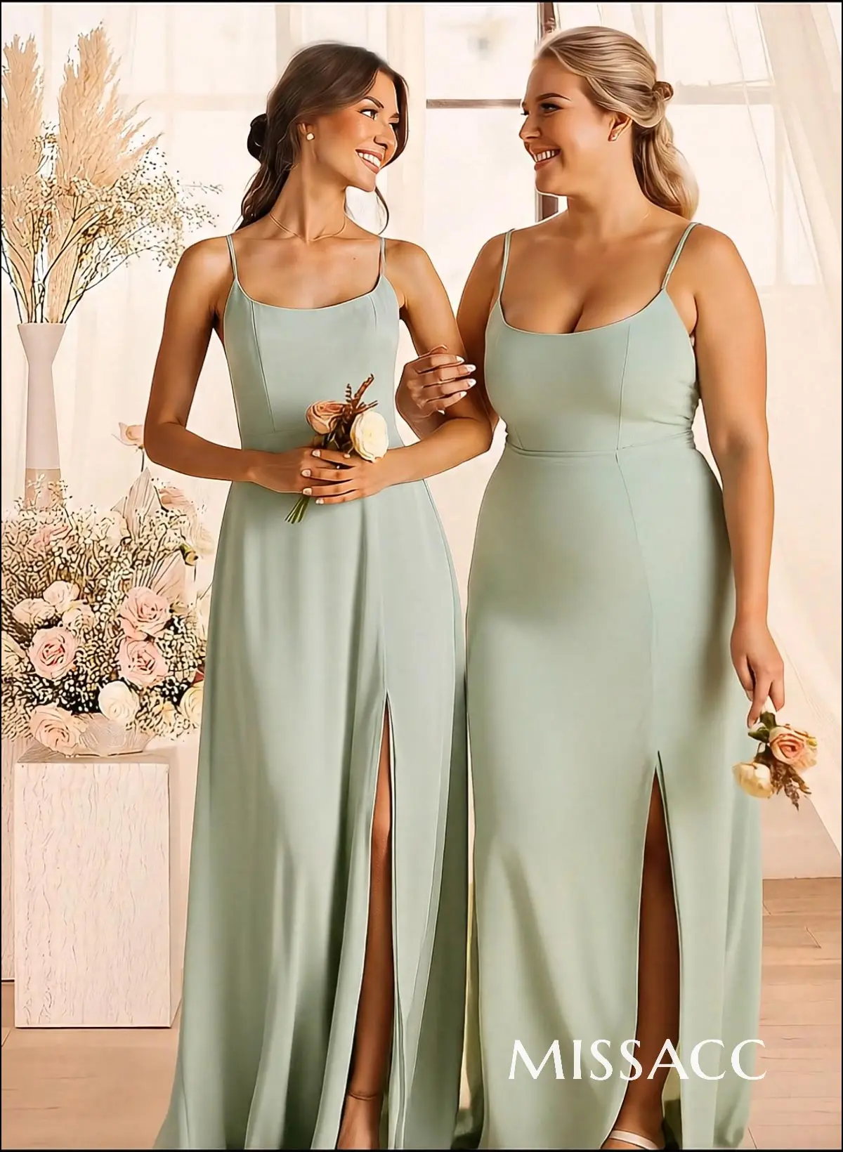 A-Line Scoop Neck Sleeveless Floor-Length Chiffon Bridesmaid Dresses With Split Front