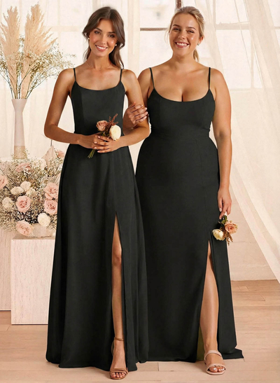 A-Line Scoop Neck Sleeveless Floor-Length Chiffon Bridesmaid Dresses With Split Front