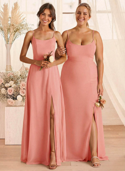 A-Line Scoop Neck Sleeveless Floor-Length Chiffon Bridesmaid Dresses With Split Front
